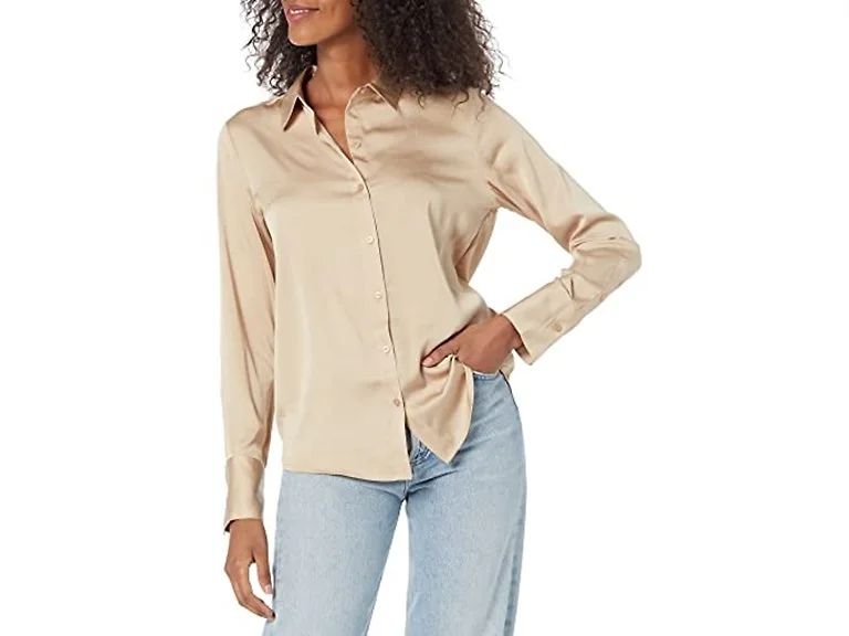 Amazon Essentials Women (1X) Classic Blouse Tan