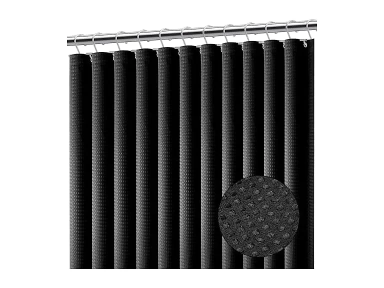 Clara Clark Black Shower Curtain - Hotel Quality Waffle
