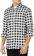 Amazon Essentials Men's Regular Fit Long-Sleeve Flannel Shirt, Soft Brushed Cotton, Lightweight yet Warm, Black Buffalo Plaid, Small