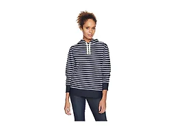 Amazon Essentials Women's Regular-Fit Midweight Fleece Pullover Hoodie with Kangaroo Pocket (Available in Plus Size), Navy Stripe, X-Small