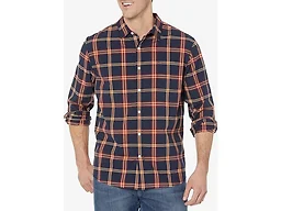 Amazon Essentials Men's Long-Sleeve Regular-Fit Stretch Poplin Shirt Shirt, -Navy/Red, Plaid, Medium