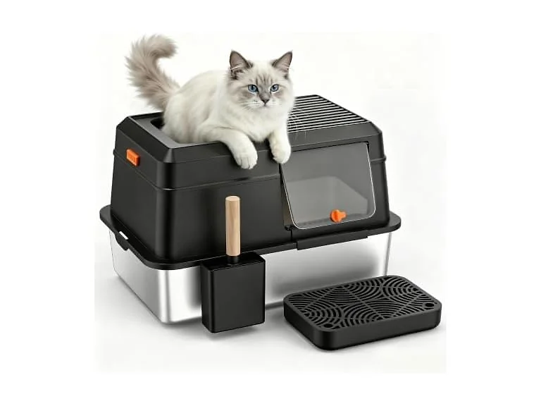 CatbruLop Extra Large Enclosed Stainless Steel, Black