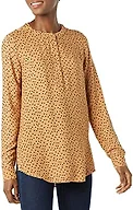 Amazon Essentials Women's Long-Sleeve Relaxed Fit Popover Blouse, Collared Business Casual Work Shirt, Camel Black Dot Print, X-Small