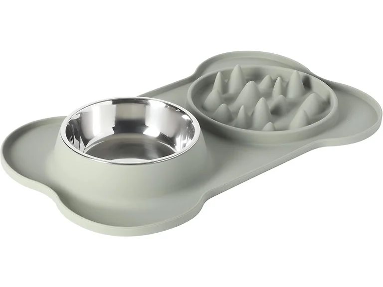 Gibson Home Curious Canines Slow Feeder Dog Bowl Set, Green