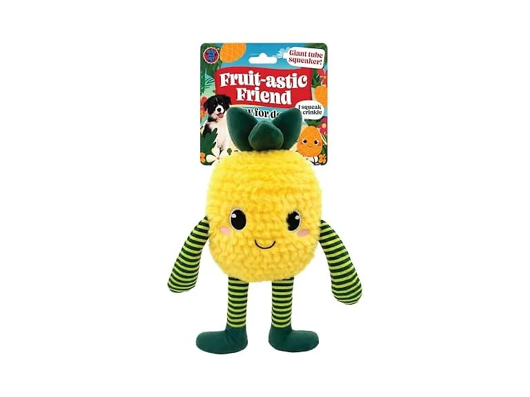 Bow Wow Pet Squeaky Plush Dog Toy with Crinkle, Pineapple