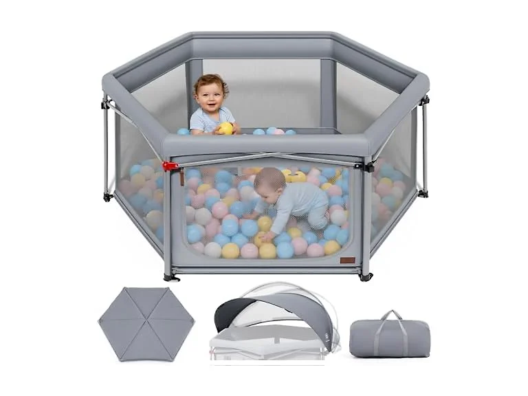 EVER ADVANCED Foldable Baby Playpen with 3cm Mat