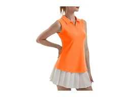 FKEEP Women's Sleeveless Polo Golf Tennis Shirt Tank Tops T-Shirts V-Neck with Collar Quick Dry Workout Athletic (Bright Orange, S)