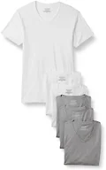 Amazon Essentials Men's Slim Fit V-Neck Undershirt, Breathable Cotton, Pack of 6, Medium Grey Heather/White, X-Small