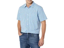 Amazon Essentials Men's Short Sleeve Button Down Shirt, Stretch Cotton, Blue Peach Plaid, Available in Big & Tall, Light Blue/White, Gingham, XX-Large