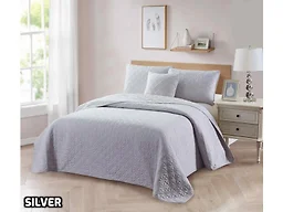 Bibb Home 2018 Silver 4-Pc Solid Quilt Set Full/Queen