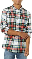 Amazon Essentials Men's Slim-Fit Flannel Long-Sleeve Button Down Shirt, Two-Pocket, 100% Cotton, Plaid, Red White Tartan Plaid, Medium