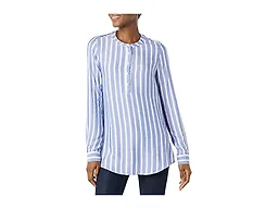 Amazon Essentials Women's Long-Sleeve Relaxed Fit Popover Blouse, Collared Business Casual Work Shirt, Blue Classic Bold Stripe, XX-Large