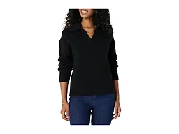 Amazon Essentials Women's Regular-Fit Midweight Cotton Polo Pullover Sweater, Black, XX-Small