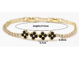 Saffron LGR-33-014B CZ Flower Charm Bracelet Gold 