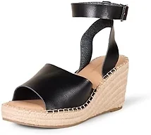 Amazon Essentials Women's Comfortable Ankle Strap Wedge Espadrille Sandal, Memory Foam, Black, 12