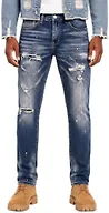 Blukraf] Men's Slim Fit Stacked Jeans - Low Stretch Ripped Destroyed Denim Male Pants, Casual Y2K Streetwear Biker Jeans