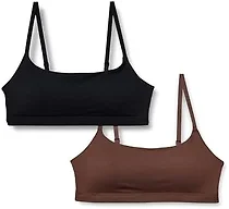 Amazon Essentials Women's Cotton Jersey Adjustable Scoop Bralette, Black/Rich Hazel, Large