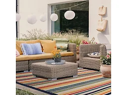 Coastal Geometric Casual Stripe Indoor Outdoor Runner or Area Rug, 5'2"x7'2", Cream - Superior