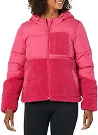 Amazon Essentials Women's Full-Zip Sherpa Fleece Hooded Puffer Jacket, Hot Pink, Medium