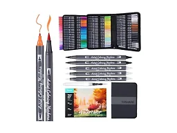 TOSHARE Watercolor Pens Set, 72-Color Dual Tip Professional Watercolor Markers for Adults, Water-Based Art Pens with 1 Aquapen, 3 Colorless Blenders, 2 Black Markers, and 12-Page Pad, Art Supplies