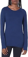 Amazon Essentials Long Sleeve Workout Top for Women, Brushed Tech Stretch Crewneck, Athletic, X-Small (Available in Plus Size), Navy Space Dye