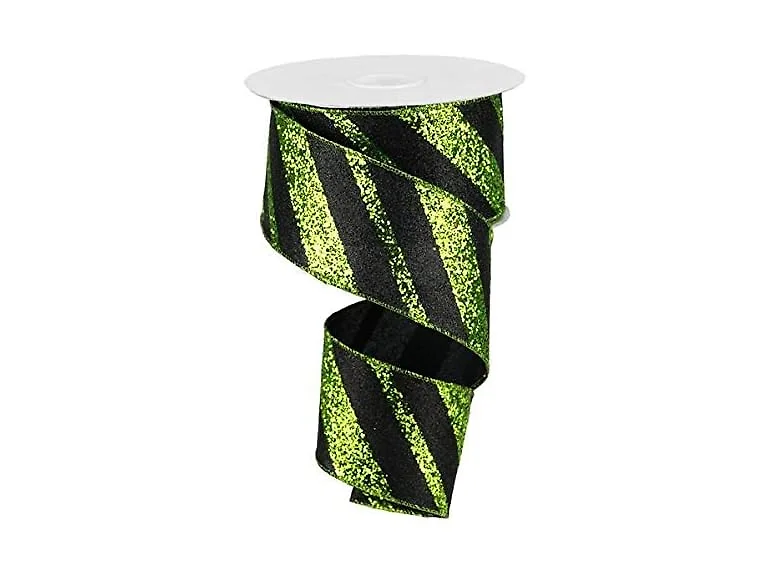 Black Lime Green Glitter Diagonal Stripe