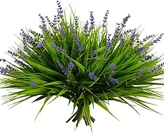 alyptus Artificial Plants Outdoor Fake Monkey Grass with Flowers for Pot UV Resistant Plant Decor for Window Garden Patio Hanging Planter Pathway Front Porch (Grass with Flowers)