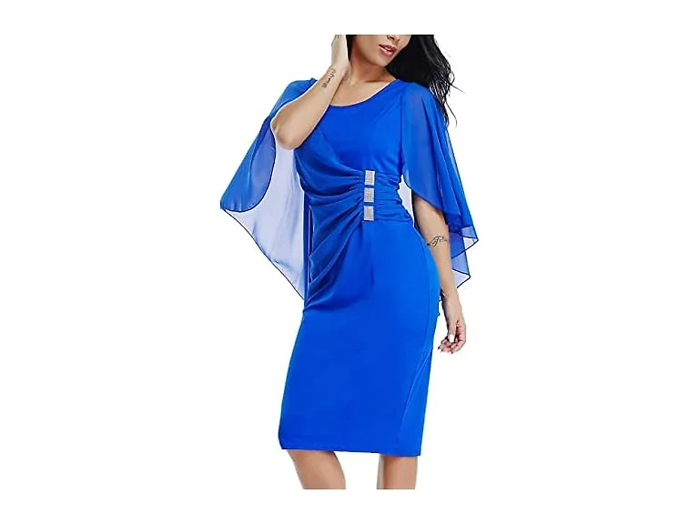 Lalagen Women (3XL) Chiffon Ruffle Cape Dress