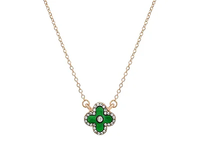Clover CZ Halo Necklace - Green
