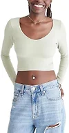 Aeropostale Seamless Wear 3-Way V-Neck Tiny Top, Desert Sage, Large