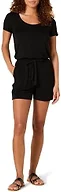 Amazon Essentials Women's Short-Sleeve Scoop Neck Romper with Elastic Waist, Casual Summer, Black, Medium
