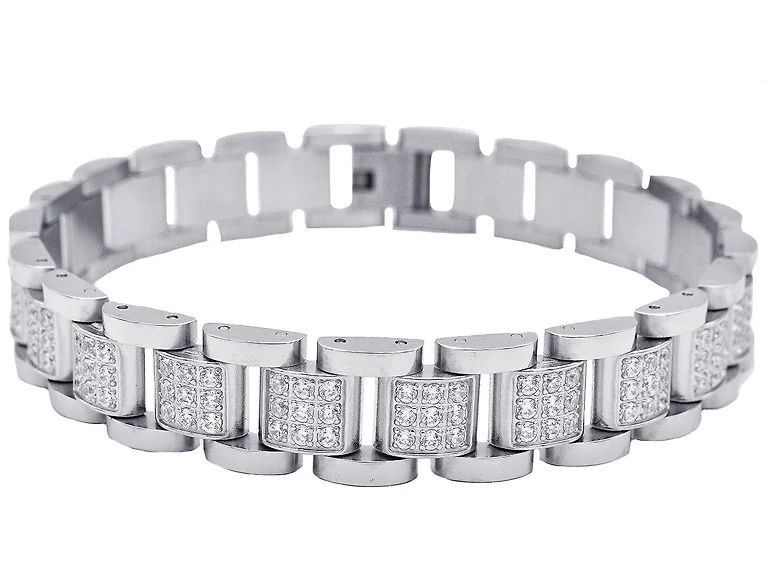 Stainless Steel Classic Link CZ Bracelet