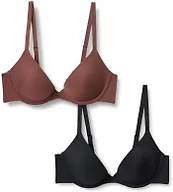Amazon Essentials Women's Microfibre Lined Wired Scoop Bra, Black/Rich Hazel, 32DD