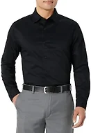 Amazon Essentials Men's Regular-Fit Wrinkle-Resistant Stretch Dress Shirt, Black, Large