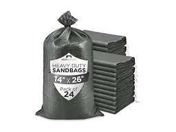 Heavy Duty Sand Bags Pack of 24, Army Green Empty Sandbags with Built-In Ties, Woven Polypropylene UV Protection 1600 Hours, Fillable Bags for Flood Control, Weight, 14x26 inches, 50 Pounds Volume