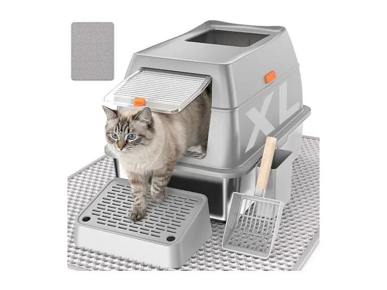 CatbruLop Stainless Steel Litter Box with Lid