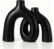 CEMABT Modern Nordic Boho Vase Set - Elegant Black Matte Ceramic Home Decor for Living Room, Bookshelf, Mantel, Entryway Table & Console Décor | Shelf Decorations Gift