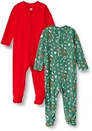 Amazon Essentials x Sofia Grainge Unisex Babies' Cotton Footed Sleep and Play One-piece Bodysuit, Pack of 2, Red/Holiday, 3-6 Months