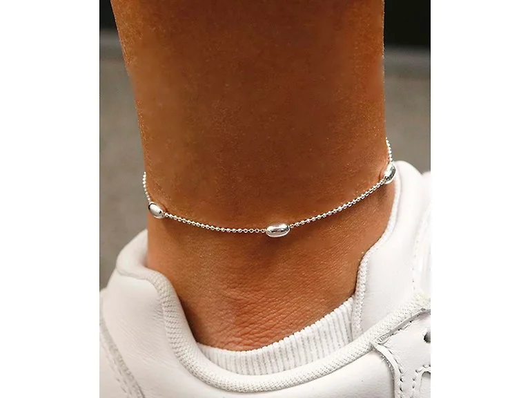 925 Sterling Beaded Oval Bead Anklet
