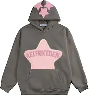 Aelfric Eden Graphic Hoodies for Men Y2K Printed Hoodie Sweatshirt Casual Oversized Long Sleeve Vintage Streetwear Hiphop Hooded Pullover Grey Medium