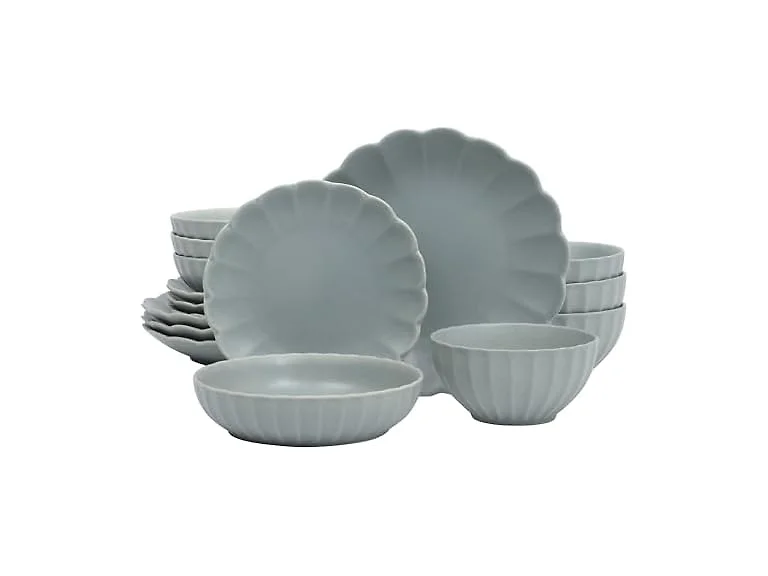 Malibu Shore 16 Piece Scallop Stoneware Dinnerware Set - Blue