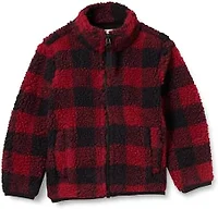 Amazon Essentials Boys' Fleece Lined Sherpa Full-Zip Jacket, Red Exploded Buffalo Check, X-Small