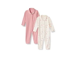 Amazon Essentials x Sofia Grainge Unisex Babies' Cotton Footless Sleepsuit, Pack of 2, Blush/Multi Hearts, 0-3 Months