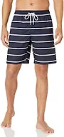 Amazon Essentials Men's 9" Swim Trunks with Mesh Lining, Pockets, Drawstring Closure, Navy Stripe, Medium
