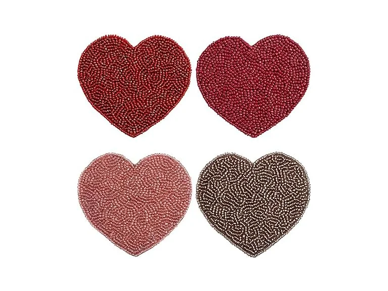 Karma, Heart Shaped Beaded Drink Coasters Set of 4