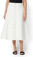 Amazon Essentials Women's A-Line High-Rise Denim Button-Down Midi Skirt, White, 8