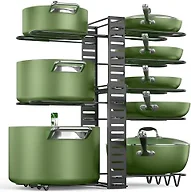 MUDEELA 8-Tier Adjustable Pots and Pans Organizer Rack under Cabinet, Blcak