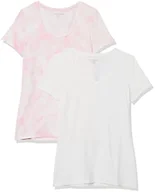 Amazon Essentials Women's Regular-Fit Short-Sleeve Scoop Neck Cotton T-Shirt, Pack of 2, Pack of 2, White / Pink, Tie Dye, X-Small