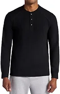 Gaiam Men’s Cozy & Cool Henley Shirt, Standard Fit, Stretch Midweight Micro Waffle Jacquard Material, Black, X-Large
