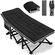 Fragess Portable Camping Cot, Sleeping Cots for Adults, 28" Extra Wide Heavy Duty Folding Cot Max Load 600LBS with Thick Mattress, Portable Camping Bed for Outdoor Camp/Office, Home Nap (Black)